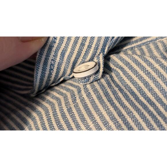 Johnnie-O Hangin Out Blue Stripe Long Sleeve Button Front 100% Cotton Shirt Sz M - Picture 7 of 12